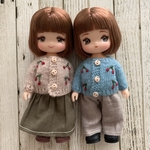 さくらんぼカーディガン　ベージュ＆ターコイズブルー