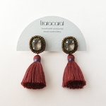 -bordeaux-フロストビジューのタッセルピアス／イヤリング 