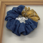 【再販】チェックとダンガリーのシュシュ(しっかりゴム)