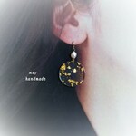 14ｋｇｆ＊浅瀬のきらめき＊金箔とバロック型淡水パールのピアス＊イヤリングに変更可能＊クリア＊サークル＊大ぶり
