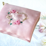 刺繍ポーチ　ピンク×ハート×ローズ