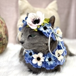 【猫用】アネモネの花冠&ケープセット(タンザナイト)