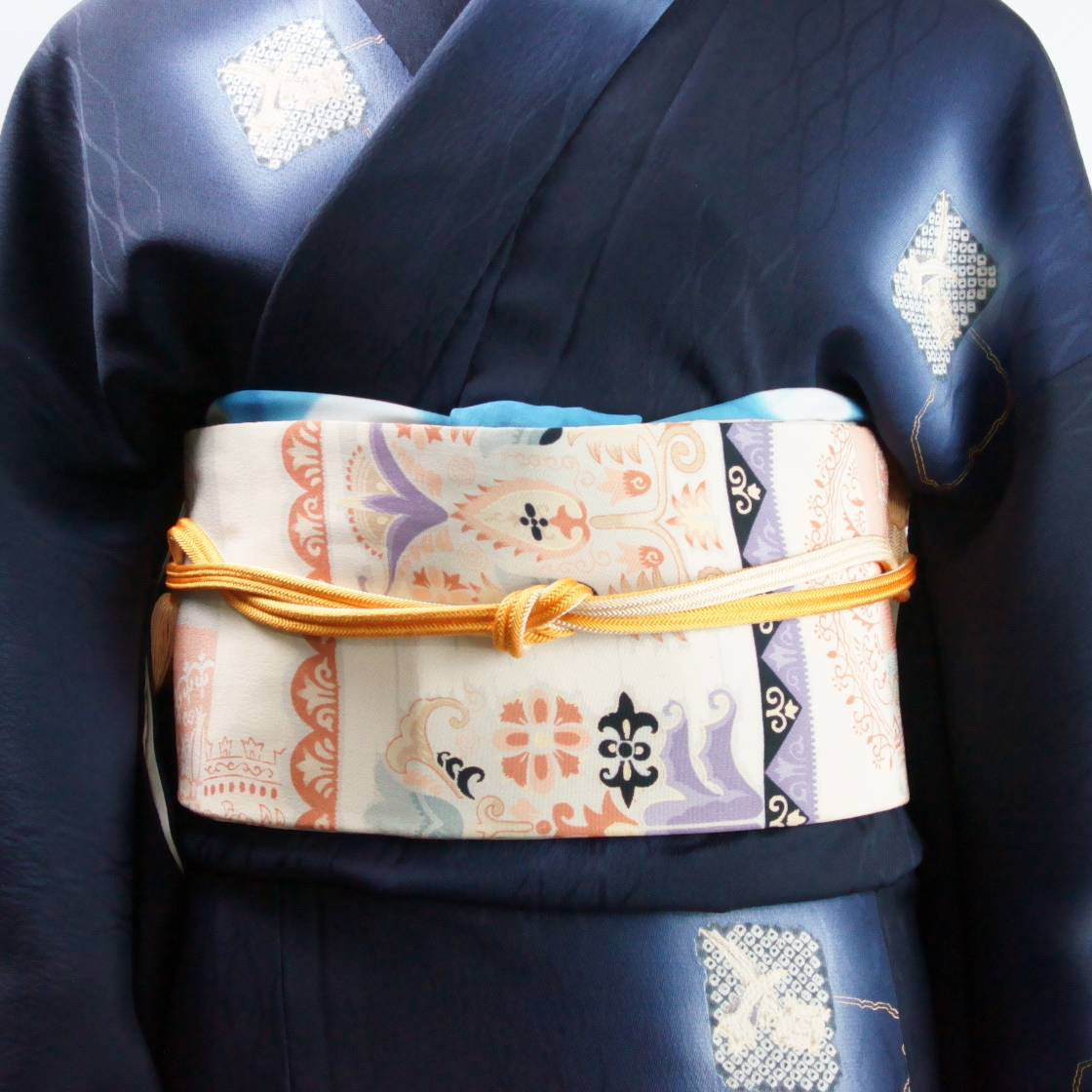 藍色絞り染め シルクの帯揚げ 藍染め - Lab_kimono | minne 国内