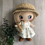 着せ替え〈3点セット〉ෆ̈ ハッピードール　イーマリー　(カンカン帽・ミニバック・ギャザーワンピ) 麦わら帽　マリン柄　⚓️