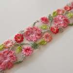 【50㎝カット済み】チュール刺繍リボン   【ピンク】