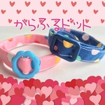 水玉、ドット＊軽い首輪＊迷子札付