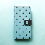 【iPhone全機種/Android各種対応】うさぎのmeme手帳型スマホケース（おしゃれミント）