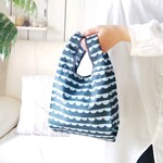 ★限定１点★  撥水加工のちょこっとエコバック  もくもくストライプ（ネイビー×くすみブルー）