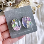 glass oval fairy pink flower Earrings