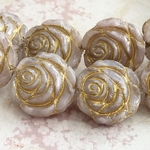 【14㍉ 4個】ローズ＊ purple ＊チェコビーズ＊紫＊パープル＊花＊薔薇＊フラワー＊フラット＊コイン＊エレガント