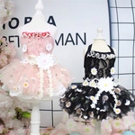 犬猫うさちゃん服　黒orピンク　デイジー柄がたくさんのレースワンピース