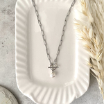 サージカルステンレス マンテル＆パール・チェーンネックレス[シルバー]（アレルギー対応）