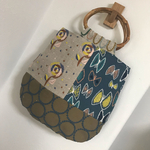 ミナペルホネン ⭐︎ 5種パッチワーク ★バンブーリングハンドルのまあるいぺたんこバッグM