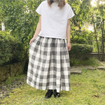 ふわふわ素材の グレー ブロックチェック しわ感がナチュラル な ギャザースカート