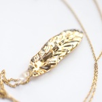 ゴールドフェザー petit：波動玉®（SUS316Lステンレス18Kメッキチェーン）Glass Feather【現品一点物】