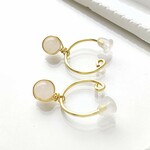 〈痛くない〉～フェイクピアス～ゴールドリング×ローズクォーツパワーストーンイヤリング・イヤークリップ(両耳用)(手で調節可能)  管理No.1745