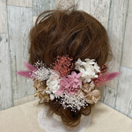 ［追加再販60］12本　ピンク×ベージュ×白　ドライフラワー　ヘアパーツ　ヘアアクセサリー　ヘッドドレス　髪飾り　成人式　卒業式　結婚式　ウエディング　ブライダル　和装 子供　かすみ草　紫陽花