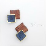 秋冬　デニムウッドのシンプルピアス/イヤリング