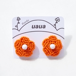 フラワーピアス イヤリング ビーズ刺繍 個性派 夏 オレンジ