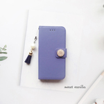 【iphone6/6S/7/8/SE2/11pro】手帳型ケース♥タッセル＆ビジューが選べる♥シンプルレザー調 ブルー ストラップ付き