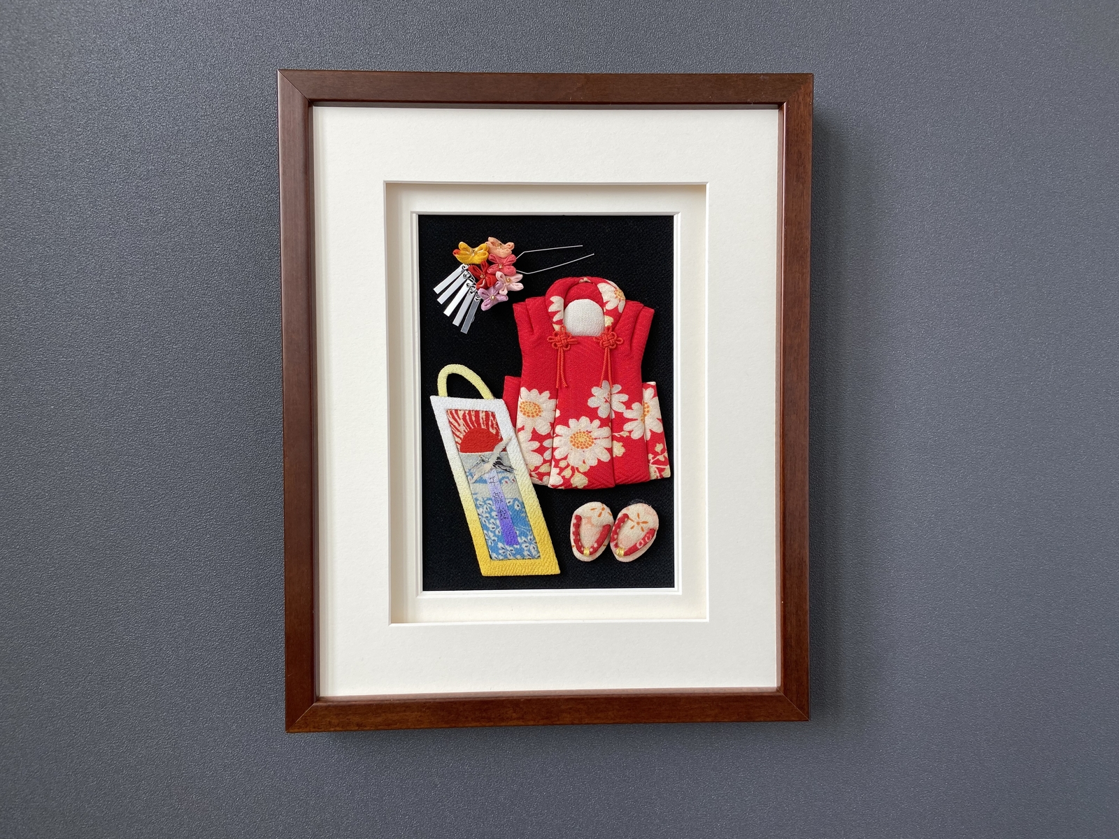押し絵 ハンドメイド 額入り ちりめん細工 金魚の額飾り 季節の押し絵アート ハンドメイド