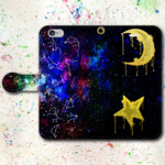 iPhone Android 手帳型スマホケース 12星座 宇宙 星 月 ゴールド ダークブルーver.【送料無料】
