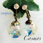 Cosmos 地球（ほし）海の辺り貝殻星の砂イヤリング ガラスドーム