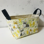 再販☆コーギーとメジロとミモザ 布バスケット