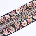 インド刺繍リボンᢂシルクバード中太　ピンク/ブラック　 インド刺繍/刺繍リボン/リボン/シルクリボン/トリム/ブレード/ジャガードリボン/チロリアンテープ/レース/チュール