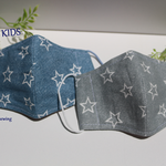 ☆☆残りわずか☆☆【KIDS】デニムライクな星柄コットンマスク　フィルターポケット付き　こども用（2才－小学校高学年)サイズ
