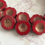 【13㍉ ６個】ハワイアン＊red & copper ＊チェコビーズ＊赤＊レッド＊ハイビスカス