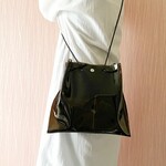 ラージサイズ 巾着バッグ PVC ブラウン