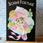 〈原画〉しあわせのねこの花束～Bonne Fortune～　チョークアート・インテリアボード