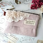 ティッシュケース付きレースのミニポーチ（ふんわりピンク） リネン