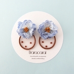 blue flower×brown organdy ピアス/イヤリング