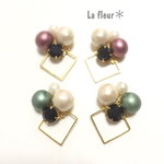【送料無料】再販①大人可愛い♡コットンパール＊スクエア◇ビジューイヤリング