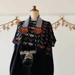 カメラストラップデニムリメイク ☺︎こぎん刺し刺繍亀☺︎
