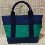 帆布トートバッグ 《M》〔ネイビー×グリーン〕