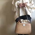 新色です。バニラモカ☆オーバルかごバッグ♪ショルダーバージョン☆巾着袋付き。