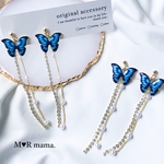【 再販3 】青い蝶 × パールとビジュー ✳︎ ピアス / イヤリング / 樹脂ノンホールピアス𓂃🦋𓈒𓏸𓐍