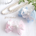 犬用♡オーガンジーのお花刺繍のついたバレッタ