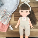 メルちゃん　ソランちゃんのお洋服　サロペット　ナチュラルリネン×グリーンチェック