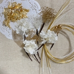 ［63追加再販］白×ゴールド×水引×金箔　パール　和装　　紫陽花　かすみ草　スケルトンリーフ　成人式　卒業式　発表会　ウェディング　ブライダル　ドライフラワー　プリザーブドフラワー　ヘアパーツ
