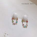 オフホワイト＆ジルコニアチェーンピアス
