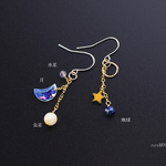   ﾟ･*:.｡. 水星 月 金星  .｡.:*･ﾟ 惑星 ピアス 揺れる  yura銀河 天然石 。*:゜☆ universe milky way stars planets ミニチュア 宇宙 アイ