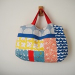 北欧風　ランダムパッチ　タック　ぷっくりBAG　♪帆布　赤　アヒル　とり　花