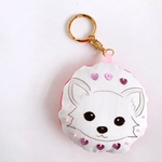 チワワ　ぬいぐるみ キーホルダー ハート / 犬 キーリング キーチェーン ピンク ビーズ