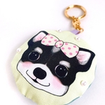 チワワ のリリィ　ぬいぐるみ キーホルダー/ 犬 キーリング キーチェーン かわいい ブラックタン ビーズ パール ドット