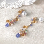 【一点物】colorful‧✧̣̇‧つぶつぶ天然石のロングピアス