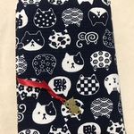 和柄ねこのおかお　紺　文庫サイズ　ブックカバー
